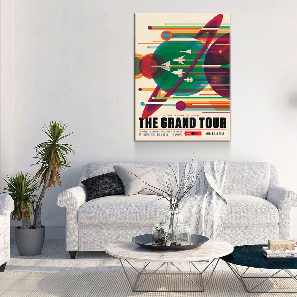 The Grand Tour Space Travel Canvas Wall Art, Design By JPL/Nasa, Space Tourism Art, Space Exploration, Futuristic Art, JPL Travel Print - Royal Crown Pro