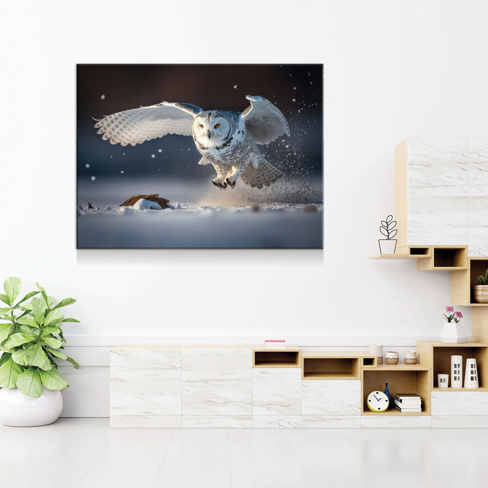 Snowy Owl Flying Canvas Wall Art, Snowy Owl Soaring, Snowy Owl Decor, Polar Owl Print, White Owl, Arctic Owl - Royal Crown Pro