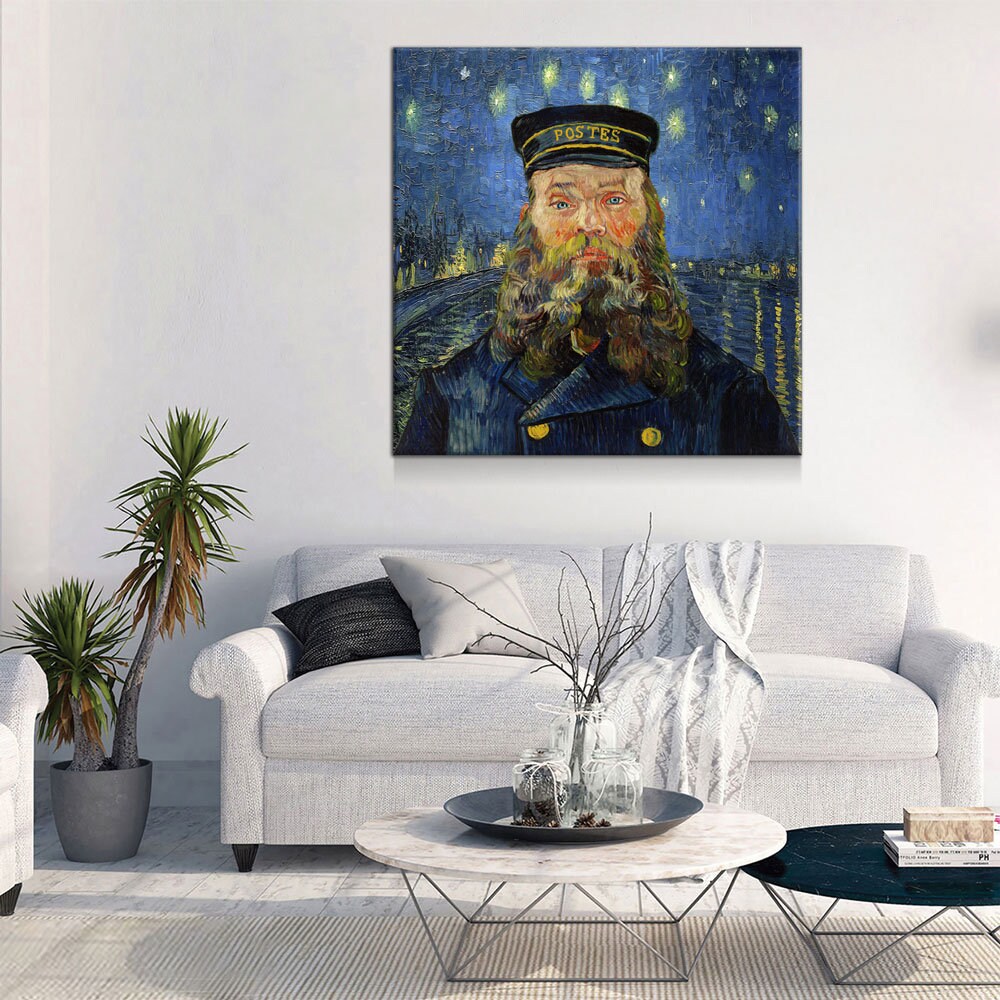 Vincent Van Gogh Mash Up Canvas Wall Art, Van Gogh Starry Night Over The Rhone With Van Gogh The Postman, Joseph Roulin - Royal Crown Pro