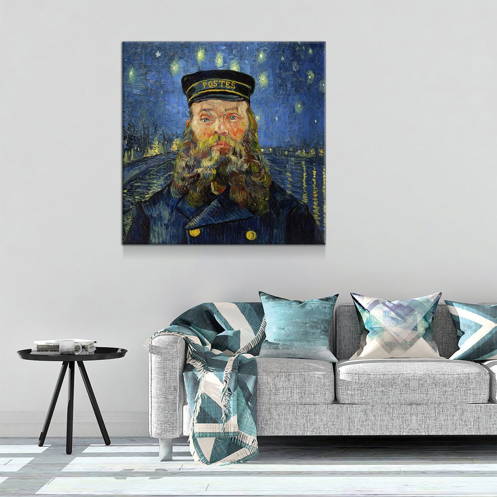 Vincent Van Gogh Mash Up Canvas Wall Art, Van Gogh Starry Night Over The Rhone With Van Gogh The Postman, Joseph Roulin - Royal Crown Pro