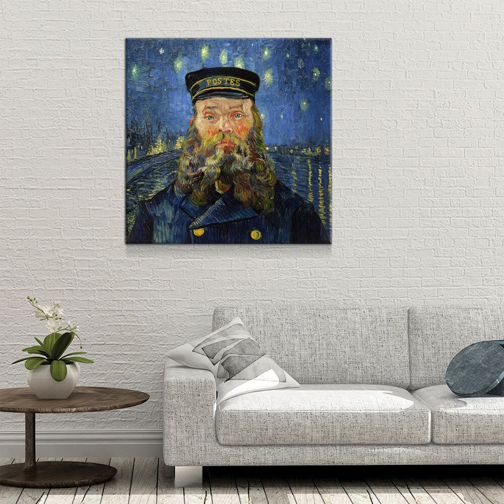 Vincent Van Gogh Mash Up Canvas Wall Art, Van Gogh Starry Night Over The Rhone With Van Gogh The Postman, Joseph Roulin - Royal Crown Pro