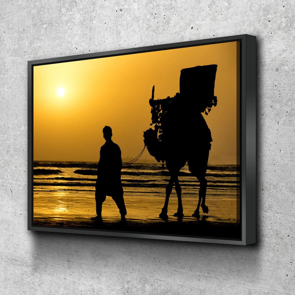 The Famous Camel Ride Canvas Wall Art, Karachi Wall Art, Karachi Pakistan Decor, Sea View, Karachi Beach, Karachi Sunset, Pakistan Decor - Royal Crown Pro