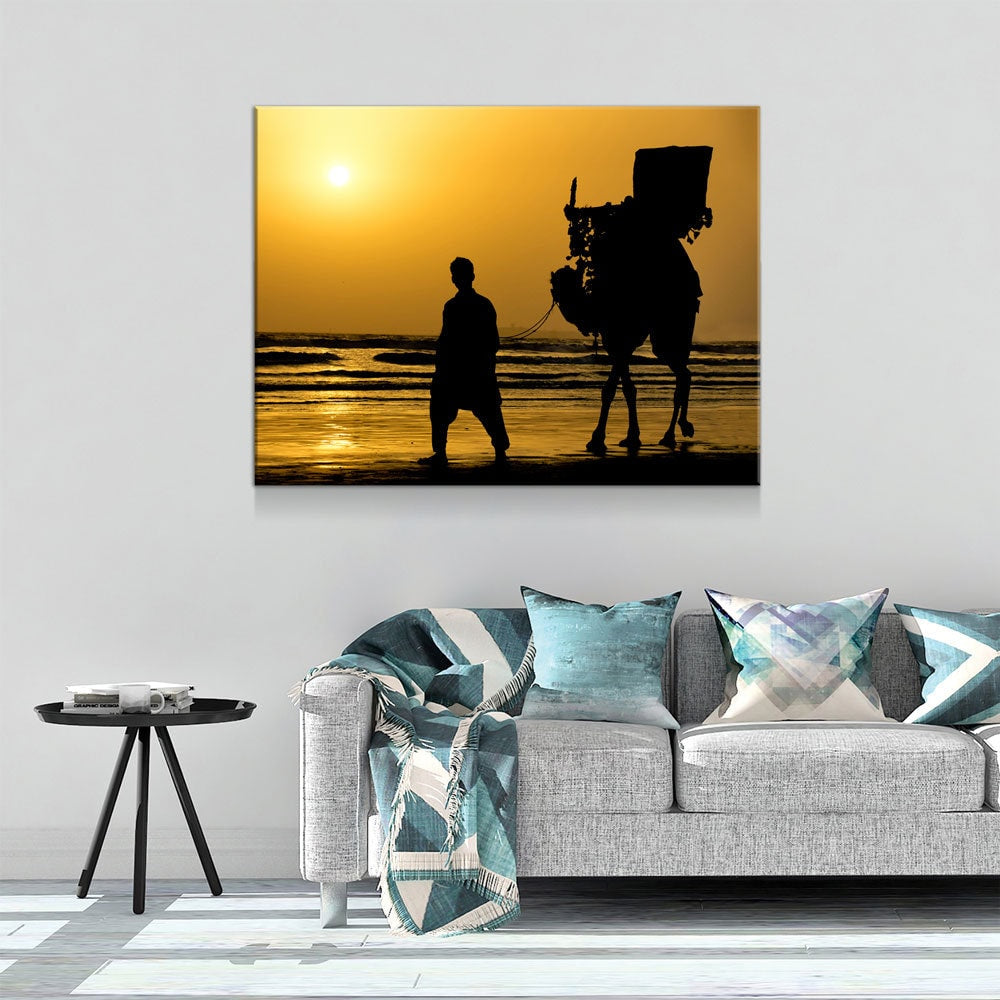 The Famous Camel Ride Canvas Wall Art, Karachi Wall Art, Karachi Pakistan Decor, Sea View, Karachi Beach, Karachi Sunset, Pakistan Decor - Royal Crown Pro