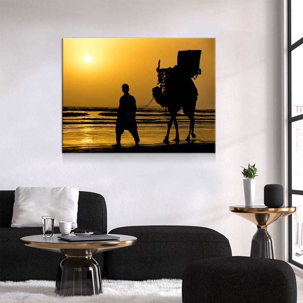The Famous Camel Ride Canvas Wall Art, Karachi Wall Art, Karachi Pakistan Decor, Sea View, Karachi Beach, Karachi Sunset, Pakistan Decor - Royal Crown Pro