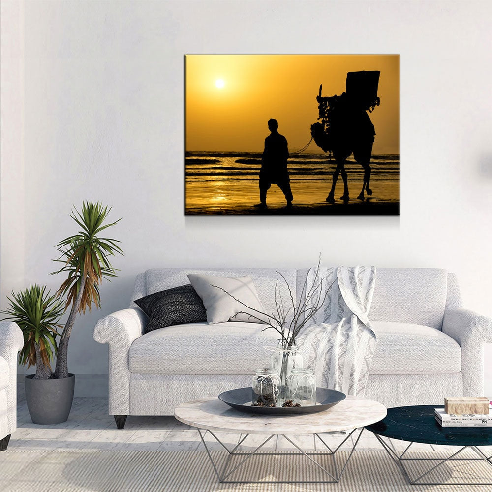 The Famous Camel Ride Canvas Wall Art, Karachi Wall Art, Karachi Pakistan Decor, Sea View, Karachi Beach, Karachi Sunset, Pakistan Decor - Royal Crown Pro