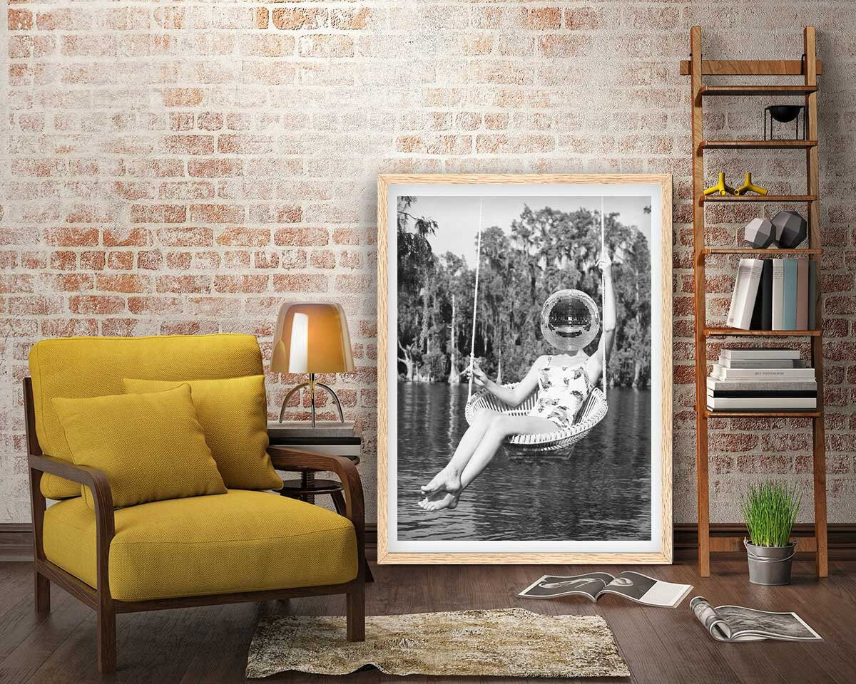 Disco Ball Headed Woman Framed Fine Art Print, Black & White Female Print, Vintage Print - Royal Crown Pro