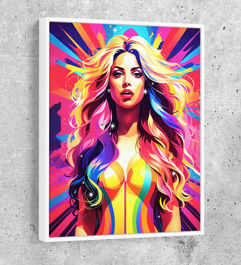 Abstract Shakira Canvas Wall Art, Shakira Colorful Print - Royal Crown Pro