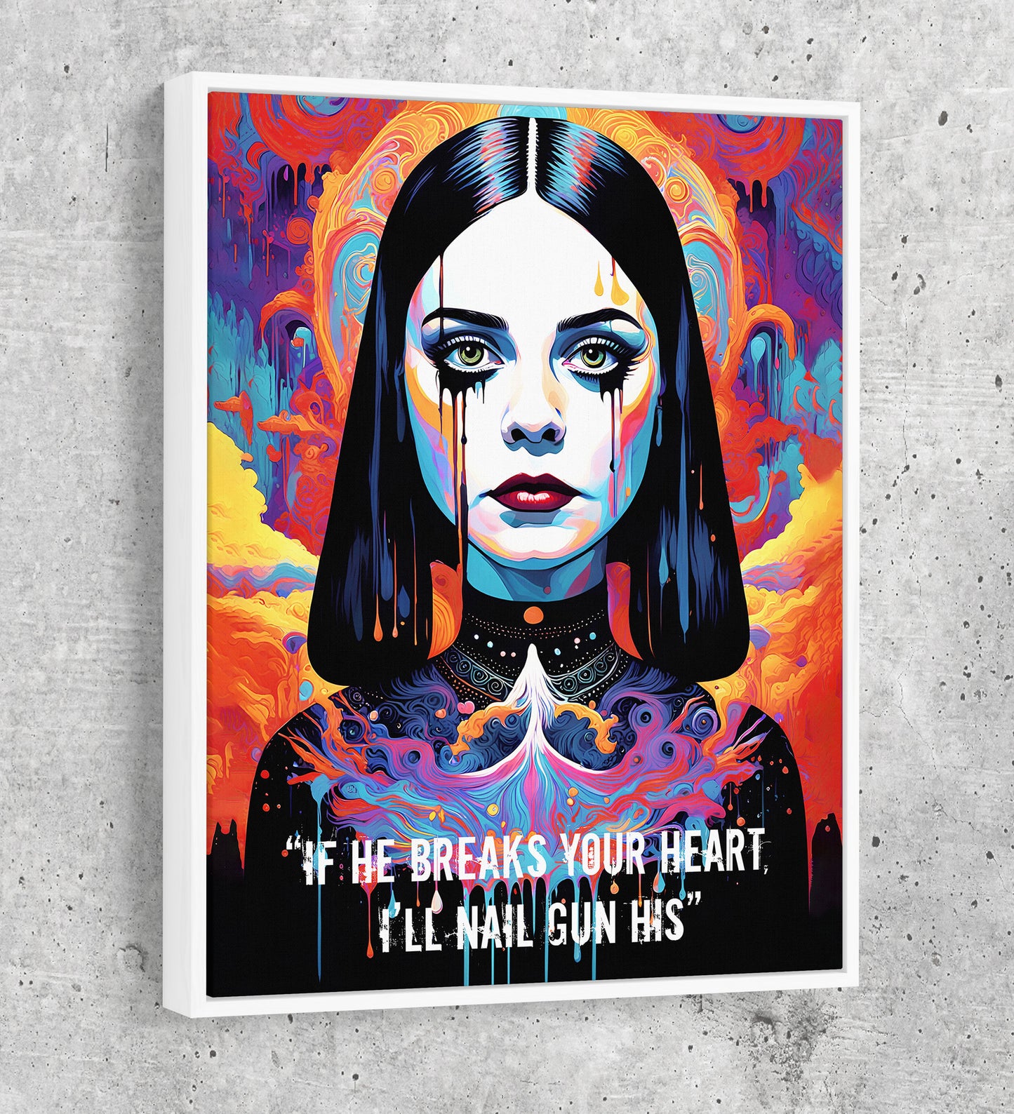 Abstract Wednesday Adams Canvas Wall Art, Colorful Wednesday Adams Print - Royal Crown Pro