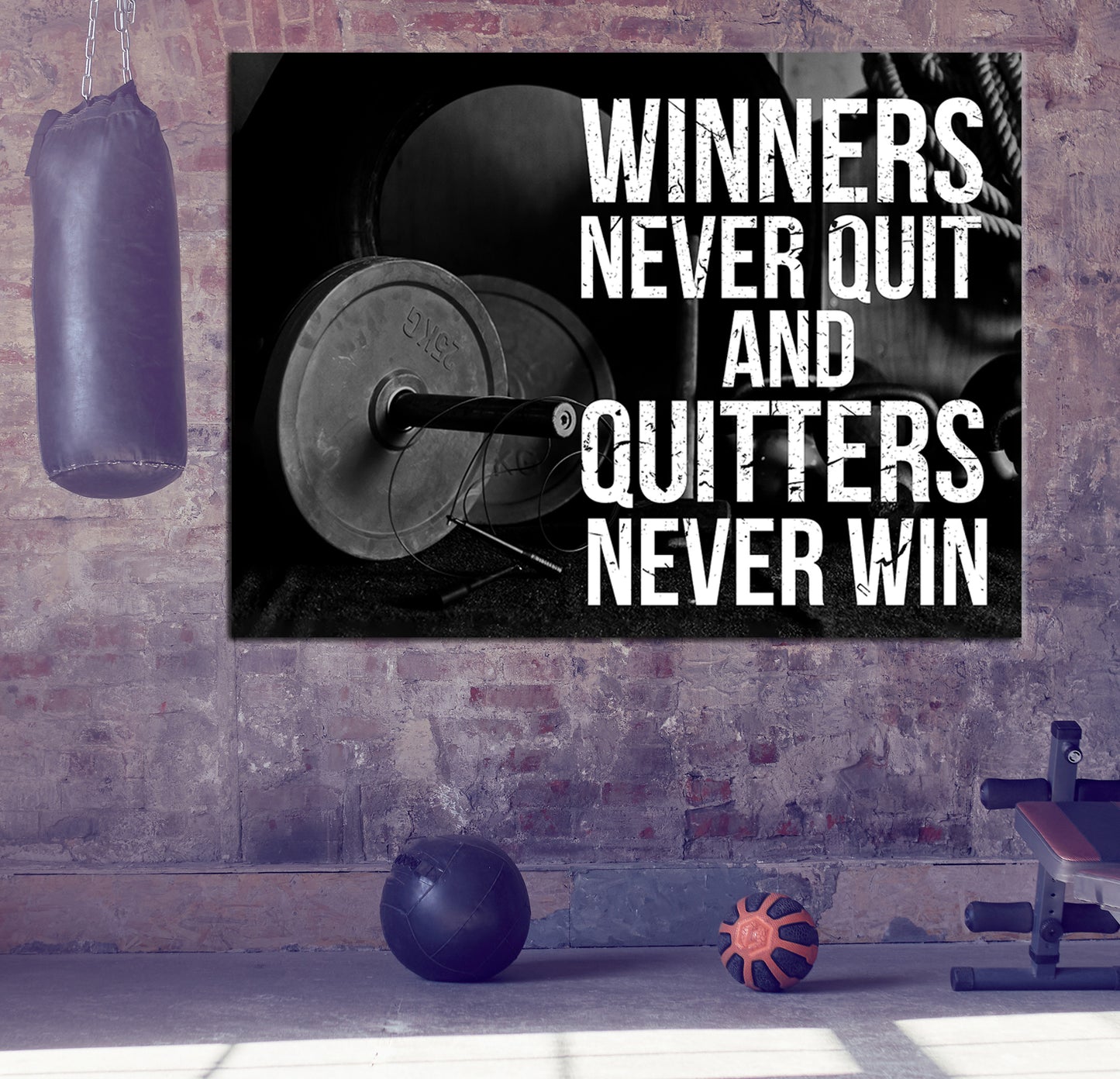 Winners Never Quit And Quitters Never Win Motivational Gym Fitness Wall Art Canvas - Royal Crown Pro