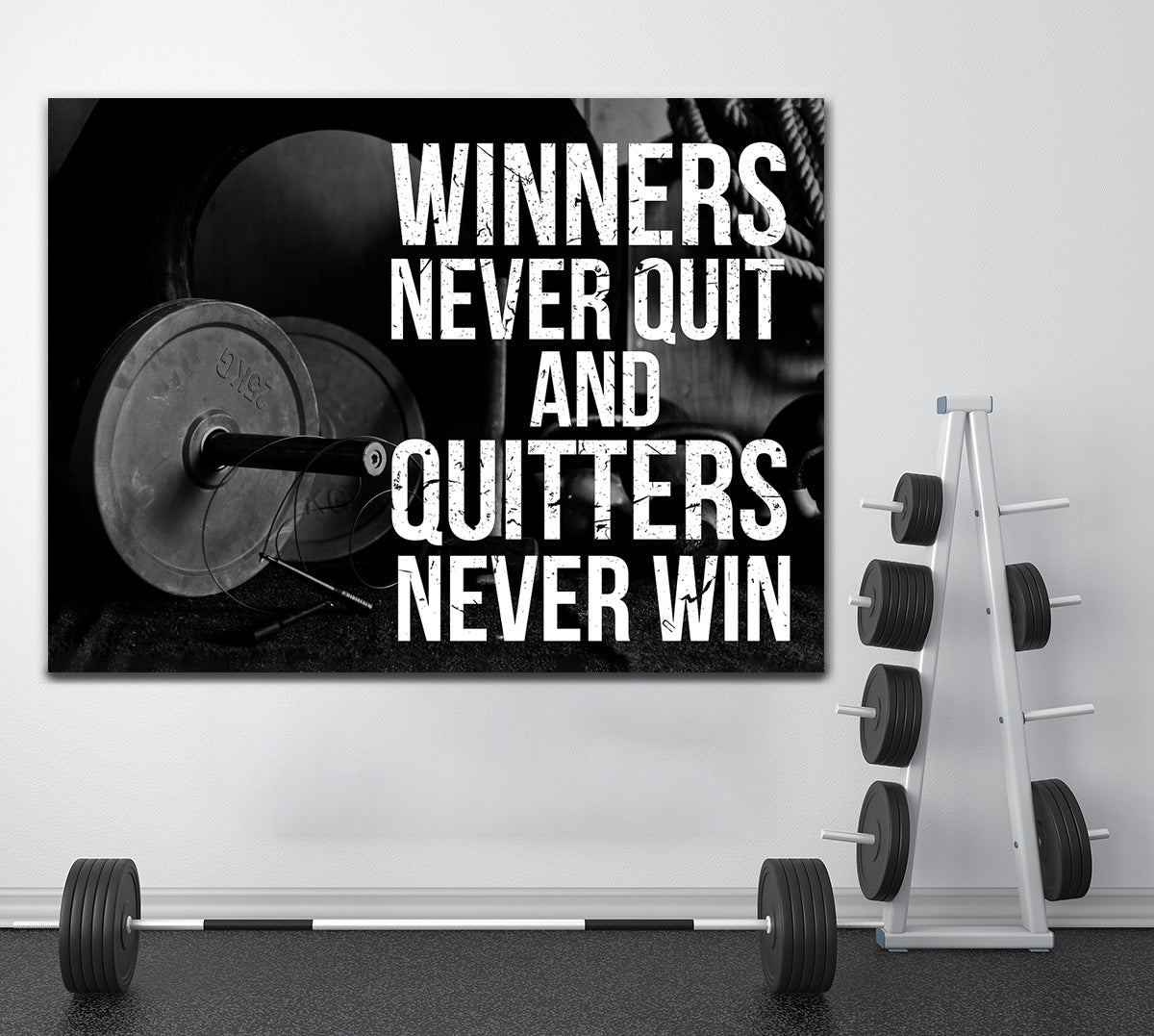 Winners Never Quit And Quitters Never Win Motivational Gym Fitness Wall Art Canvas - Royal Crown Pro