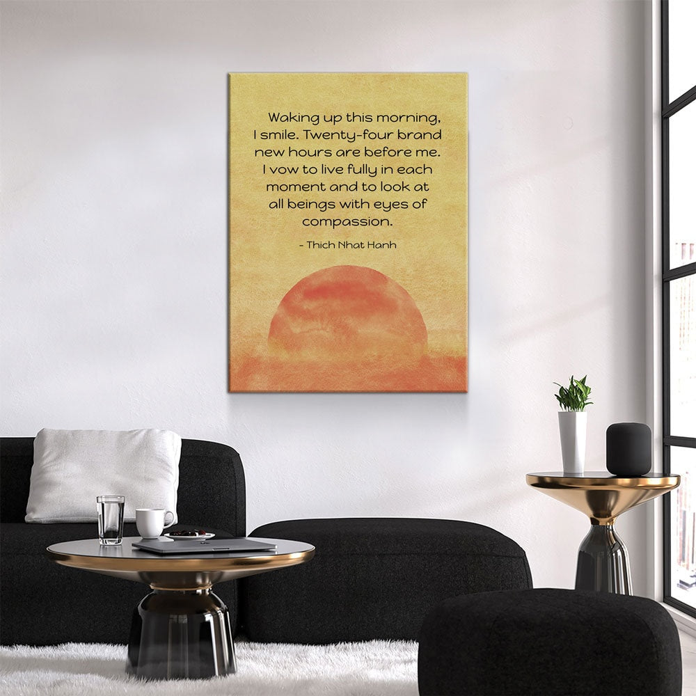 Waking Up This Morning, I Smile Motivational Canvas Wall Art, Thich Nhat Hanh Quote, Meditation Wall Art - Royal Crown Pro