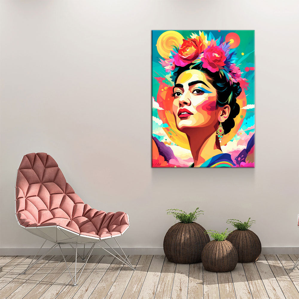 Frida Kahlo Canvas Wall Art, Abstract Frida Kahlo, Music Decor, Magdalena Carmen Frida Kahlo y Calderón, Mexican Painter Frida Kahlo - Royal Crown Pro
