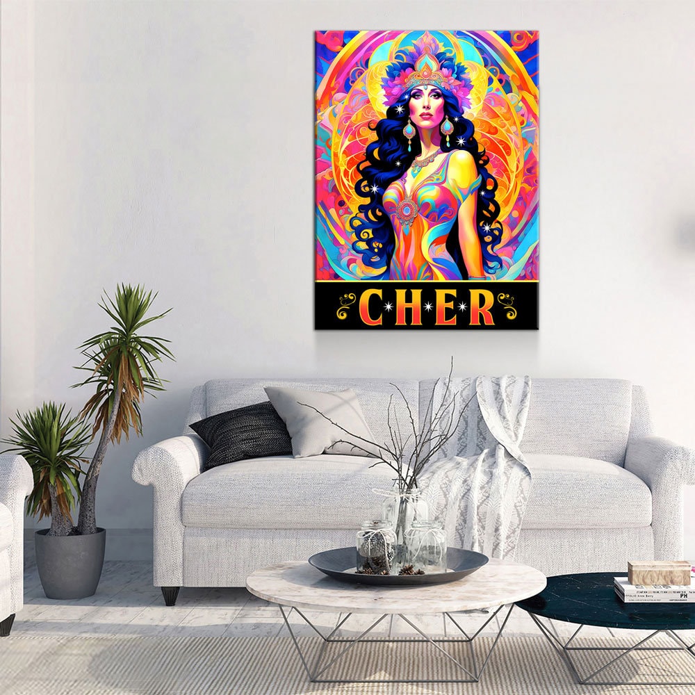 Cher Legend Canvas Wall Art, Abstract Cher, Music Decor, Goddess of Pop Decor, Cher Print, Cher Music Art - Royal Crown Pro