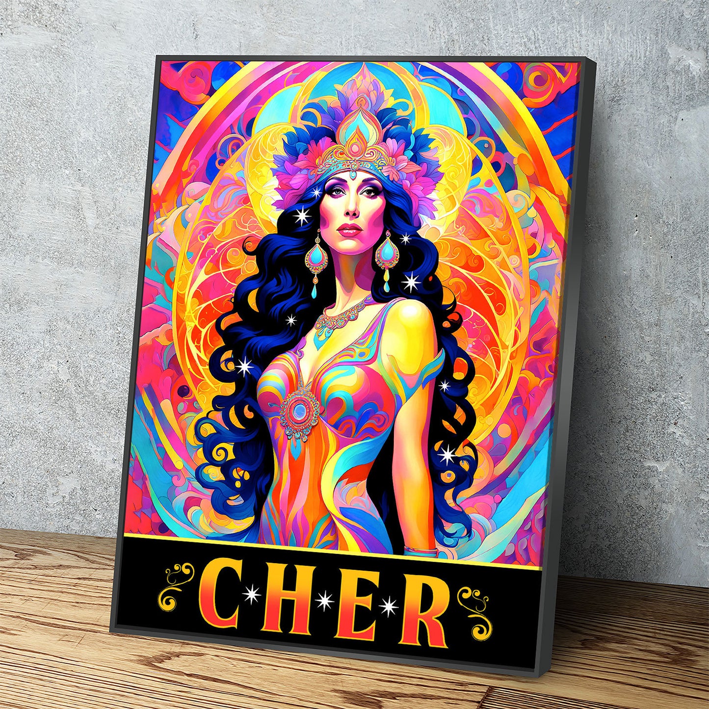 Cher Legend Canvas Wall Art, Abstract Cher, Music Decor, Goddess of Pop Decor, Cher Print, Cher Music Art - Royal Crown Pro