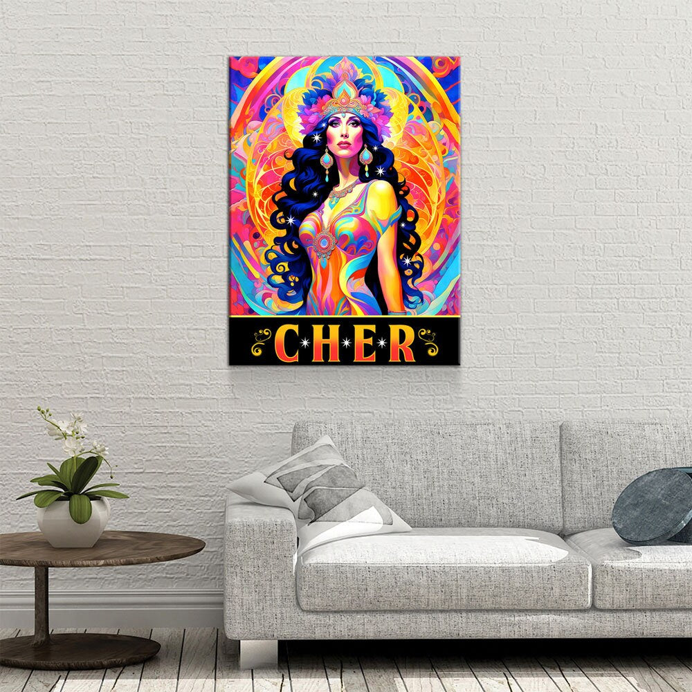 Cher Legend Canvas Wall Art, Abstract Cher, Music Decor, Goddess of Pop Decor, Cher Print, Cher Music Art - Royal Crown Pro