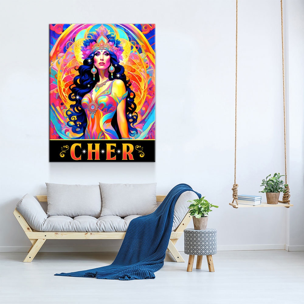 Cher Legend Canvas Wall Art, Abstract Cher, Music Decor, Goddess of Pop Decor, Cher Print, Cher Music Art - Royal Crown Pro