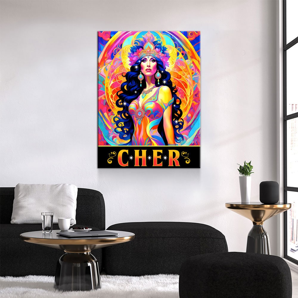 Cher Legend Canvas Wall Art, Abstract Cher, Music Decor, Goddess of Pop Decor, Cher Print, Cher Music Art - Royal Crown Pro