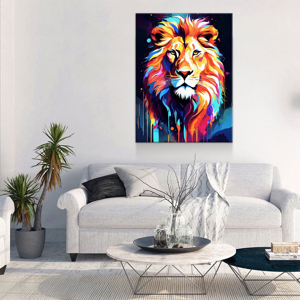 The Lion Canvas Wall Art, Abstract Lion Print, Animal Decor, Lion Decor, Vibrant Lion Art, King Of The Jungle Decor - Royal Crown Pro