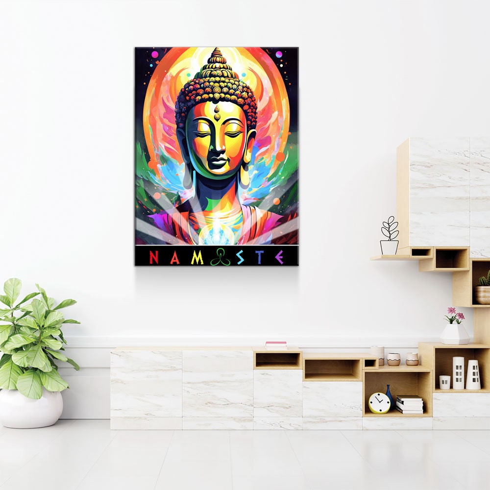 Namaste Canvas Wall Art, Abstract Namaste Print, Namaste Decor, Vibrant Namaste Art, Sanskrit, Affirmation Of Unity, Equality & Oneness - Royal Crown Pro