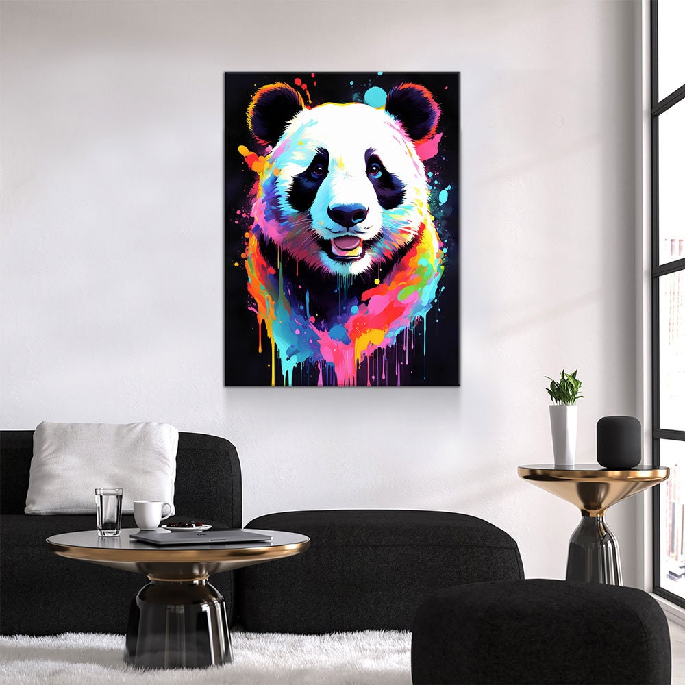 The Panda Canvas Wall Art, Abstract Panda Print, Animal Decor, Panda Decor, Vibrant Panda Art, Giant Panda Art - Royal Crown Pro
