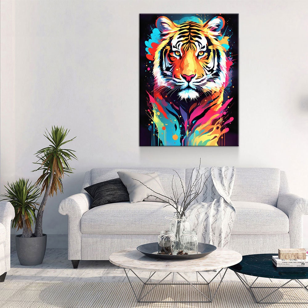 The Tiger Canvas Wall Art, Abstract Tiger Print, Animal Decor, Tiger Decor, Vibrant Tiger Art, Panthera Tigris - Royal Crown Pro