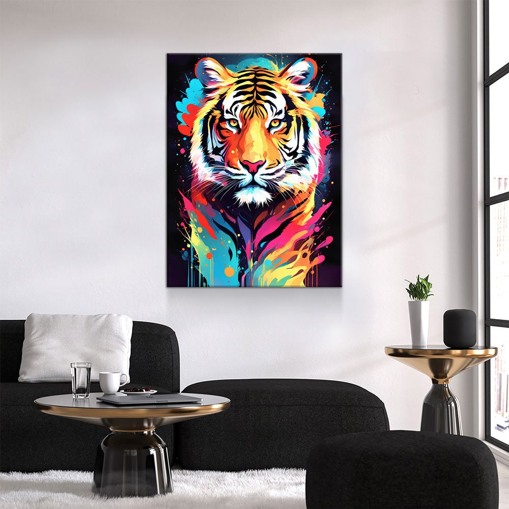 The Tiger Canvas Wall Art, Abstract Tiger Print, Animal Decor, Tiger Decor, Vibrant Tiger Art, Panthera Tigris - Royal Crown Pro