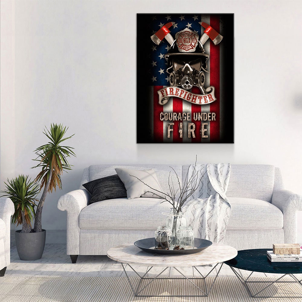 Firefighter Canvas Wall Art, Courage Under Fire Firefighter Decor, Thin Red Line Print, Firefighters Gift, Firehouse Art, Fire Station Decor - Royal Crown Pro