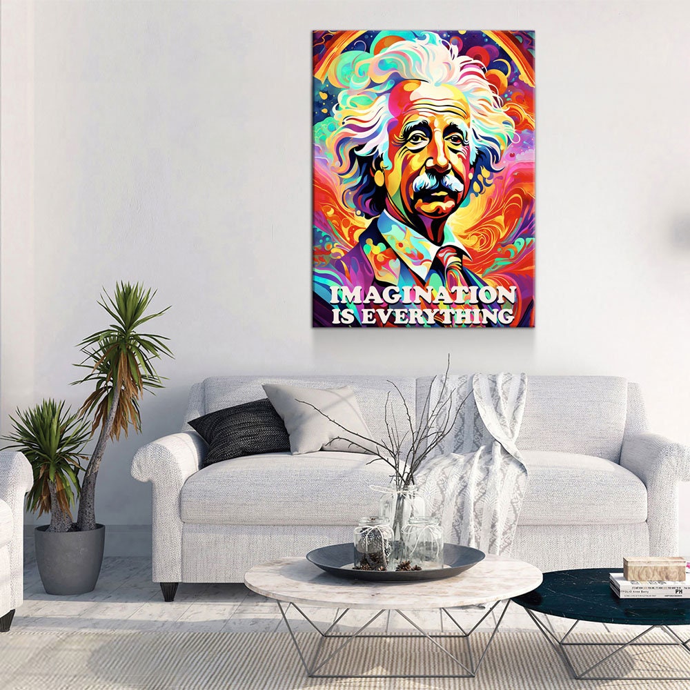 Abstract Albert Einstein Canvas Wall Art, Imagination Is Everything, Albert Einstein Print, Albert Einstein Decor, Albert Einstein Art - Royal Crown Pro