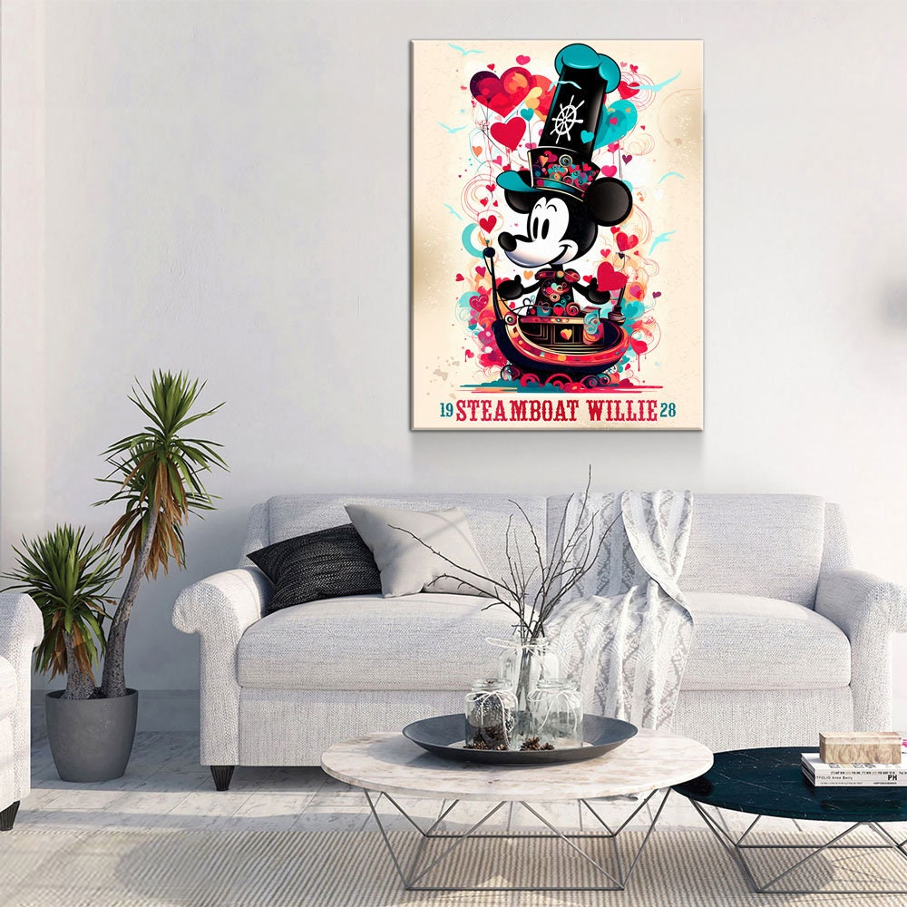 Steamboat Willie 1928 Canvas Wall Art, Surreal Steamboat Willie 1928, Vintage Poster Style Steamboat Willie 1928 - Royal Crown Pro