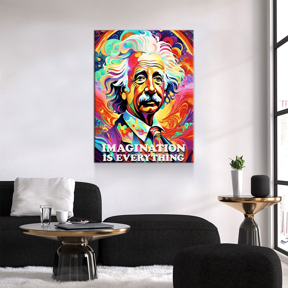 Abstract Albert Einstein Canvas Wall Art, Imagination Is Everything, Albert Einstein Print, Albert Einstein Decor, Albert Einstein Art - Royal Crown Pro