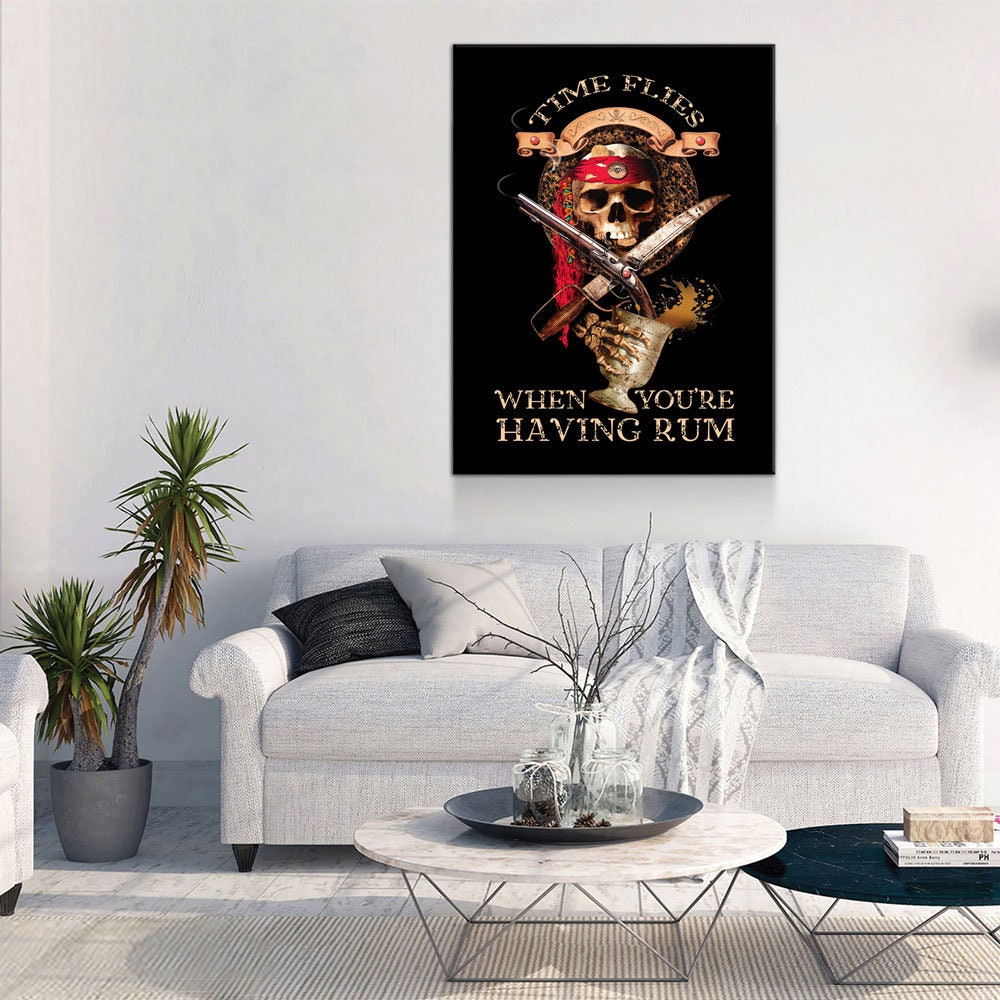 Pirate Decor, Time Flies When You're Having Rum Canvas Wall Art, Perfect For Man Cave, Man Cave Decor, Bar Decor, Pirate Art, Pirate Decor - Royal Crown Pro