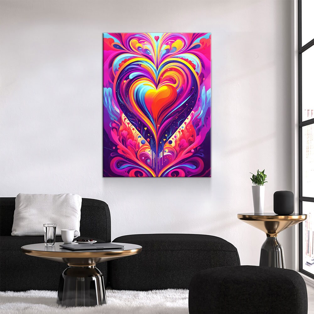 All You Need Is Love Canvas, Abstract Heart Canvas Wall Art, Colorful Love Heart, Heart Art Decor - Royal Crown Pro