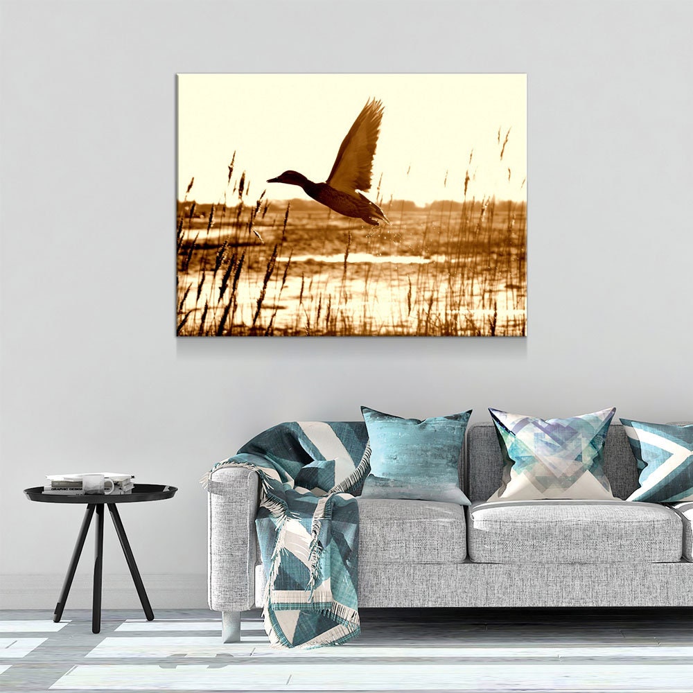 Duck Hunting Canvas Wall Art, Duck Wall Art, Duck Hunters Decor, Cabin Decor, Hunting Decor, Duck Flying In Field - Royal Crown Pro