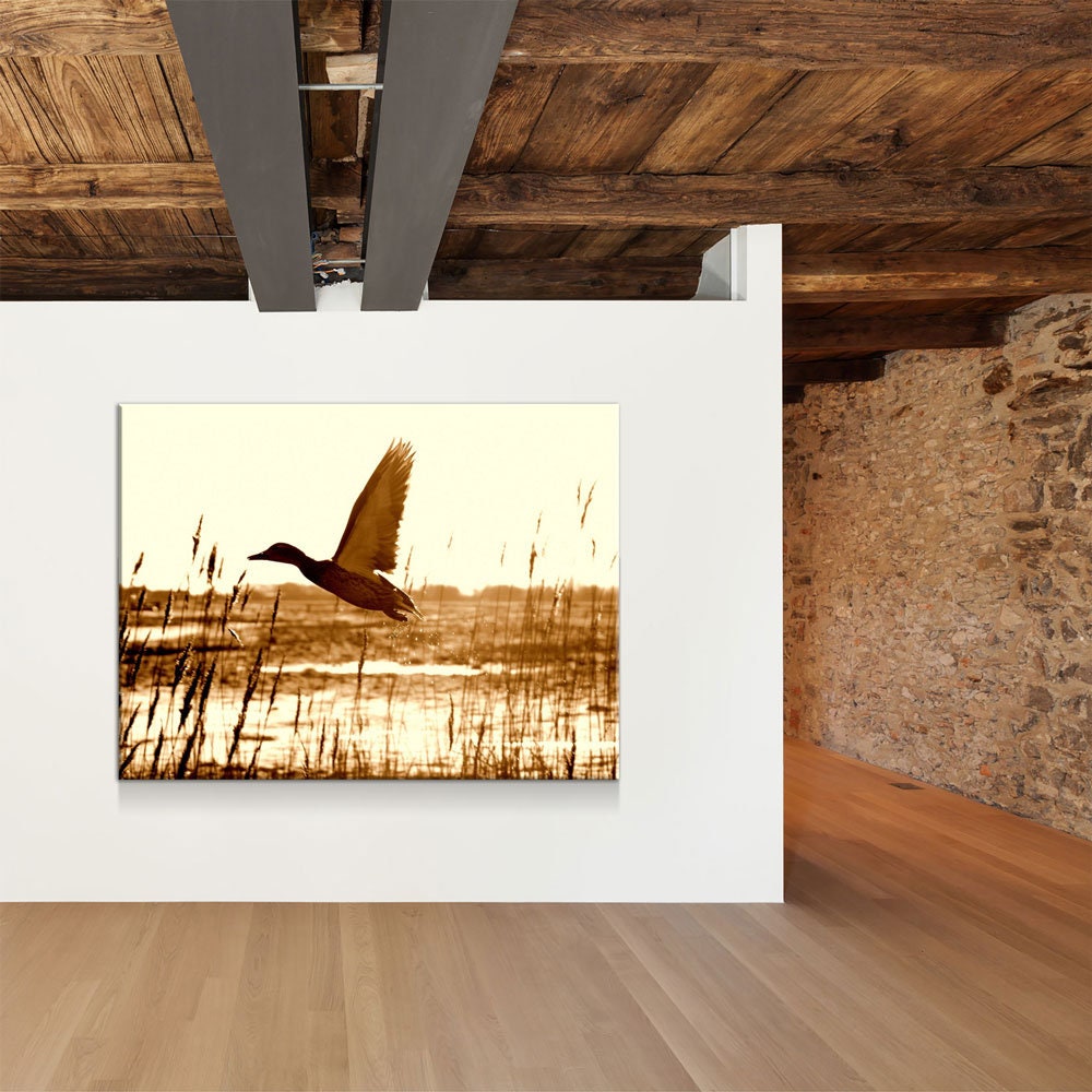 Duck Hunting Canvas Wall Art, Duck Wall Art, Duck Hunters Decor, Cabin Decor, Hunting Decor, Duck Flying In Field - Royal Crown Pro