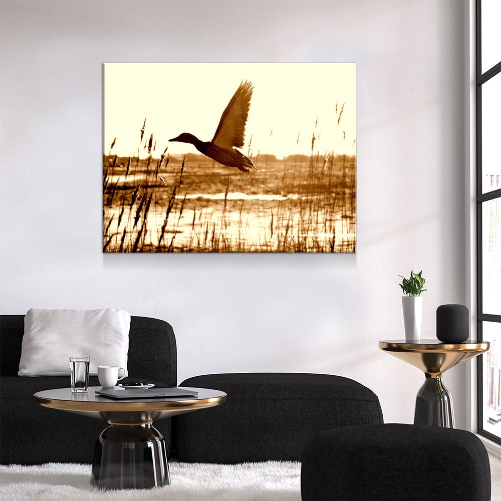 Duck Hunting Canvas Wall Art, Duck Wall Art, Duck Hunters Decor, Cabin Decor, Hunting Decor, Duck Flying In Field - Royal Crown Pro