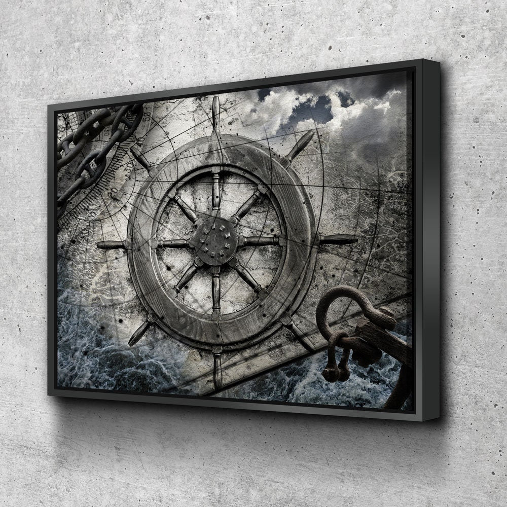 Captain Ships Wheel Canvas Wall Art, Fishing Boat, Ocean Boat, Nautical Decor, Ocean Decor, Sailor, 1 Piece Wall Art Set - Royal Crown Pro