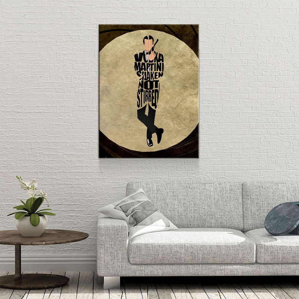 Vodka Martini Shaken Not Stirred Quote Print, James Bond Wall Art Canvas, Vodka Martini, Gordon's, James Bond Drink Recipe - Royal Crown Pro