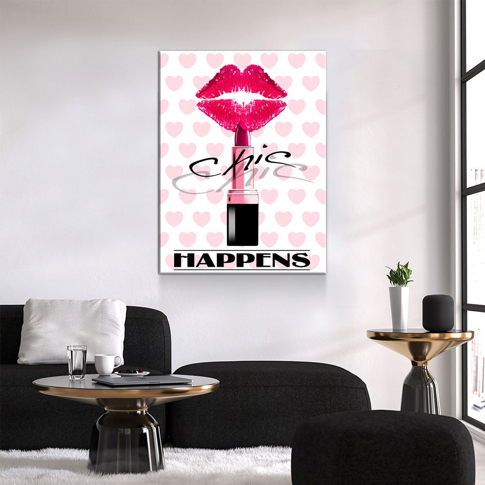 Chic Happens Canvas Wall Art, Beauty Salon Decor, Beauty Parlor Decor, Girl Dorm Room Decor, Fashion Decor, Lips & Lipstick Print - Royal Crown Pro
