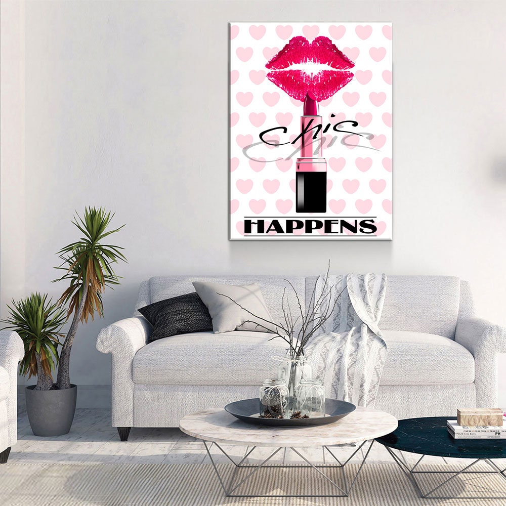 Chic Happens Canvas Wall Art, Beauty Salon Decor, Beauty Parlor Decor, Girl Dorm Room Decor, Fashion Decor, Lips & Lipstick Print - Royal Crown Pro