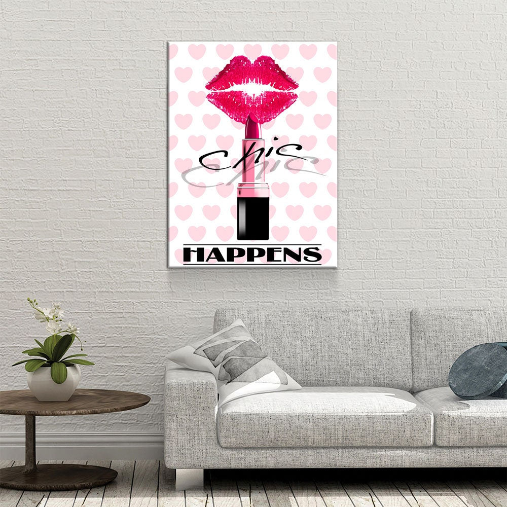 Chic Happens Canvas Wall Art, Beauty Salon Decor, Beauty Parlor Decor, Girl Dorm Room Decor, Fashion Decor, Lips & Lipstick Print - Royal Crown Pro