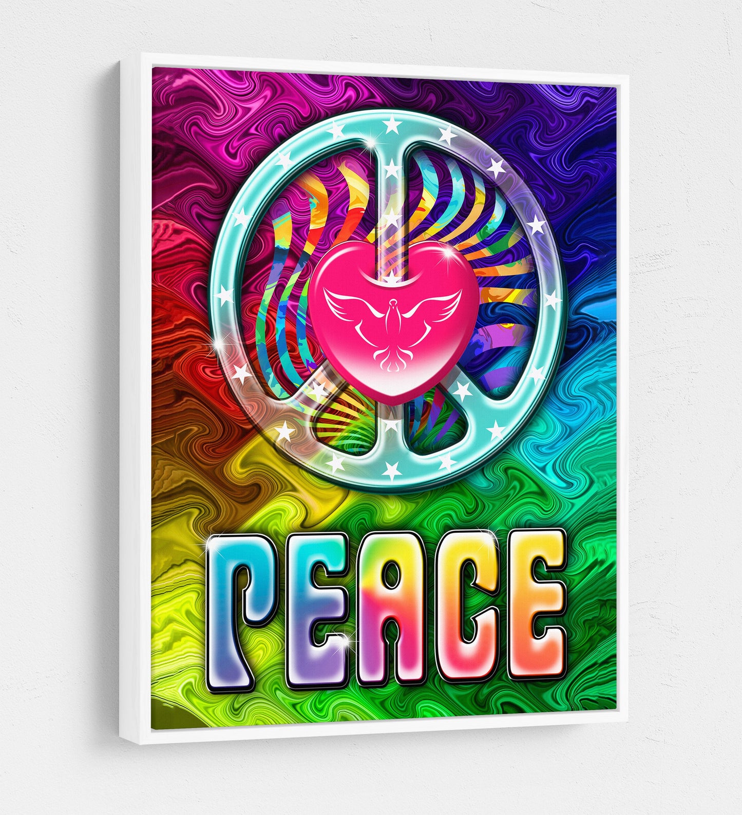 Love And Peace Canvas Wall Art, Abstract Love Peace Decor, Dorm Room Decor, Tie Dye Decor, Psychedelic Decor, Love Peace - Royal Crown Pro