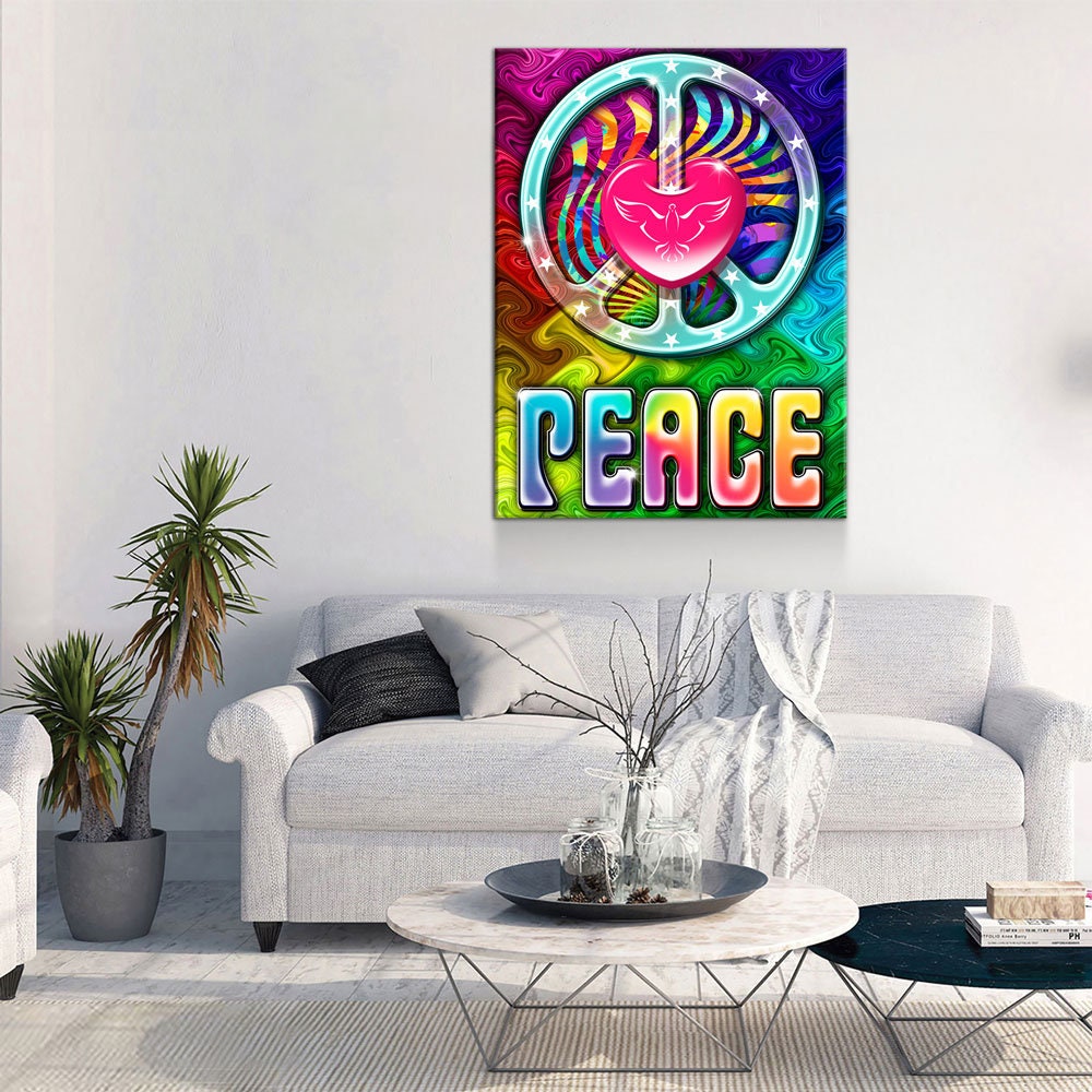 Love And Peace Canvas Wall Art, Abstract Love Peace Decor, Dorm Room Decor, Tie Dye Decor, Psychedelic Decor, Love Peace - Royal Crown Pro