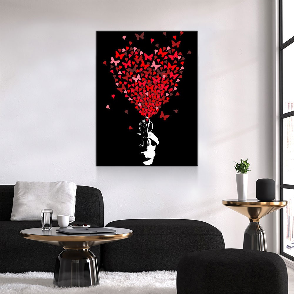 Love Gun Wall Art, Abstract Heart Print, Abstract Love Gun, Heart Love Gun Decor - Royal Crown Pro