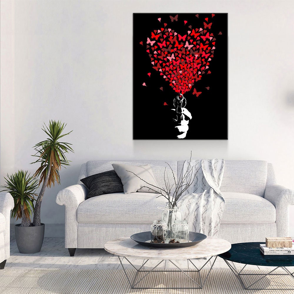 Love Gun Wall Art, Abstract Heart Print, Abstract Love Gun, Heart Love Gun Decor - Royal Crown Pro
