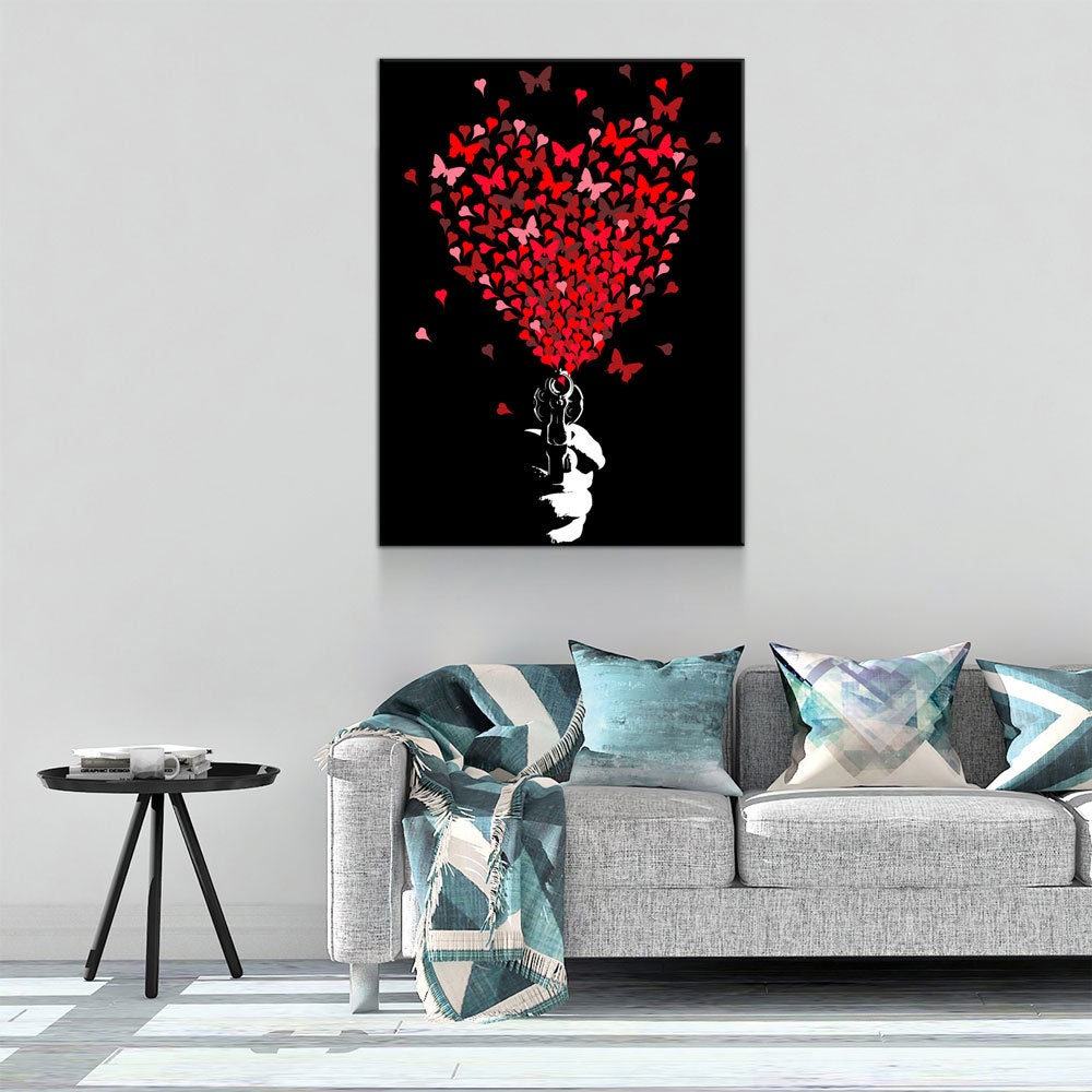 Love Gun Wall Art, Abstract Heart Print, Abstract Love Gun, Heart Love Gun Decor - Royal Crown Pro