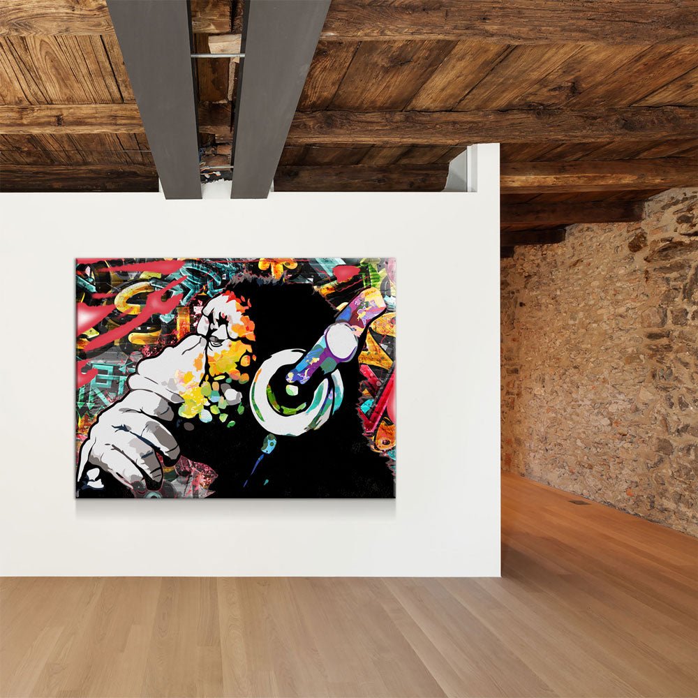 Abstract Monkey Headphones DJ Canvas Wall Art, Monkey DJ Decor - Royal Crown Pro