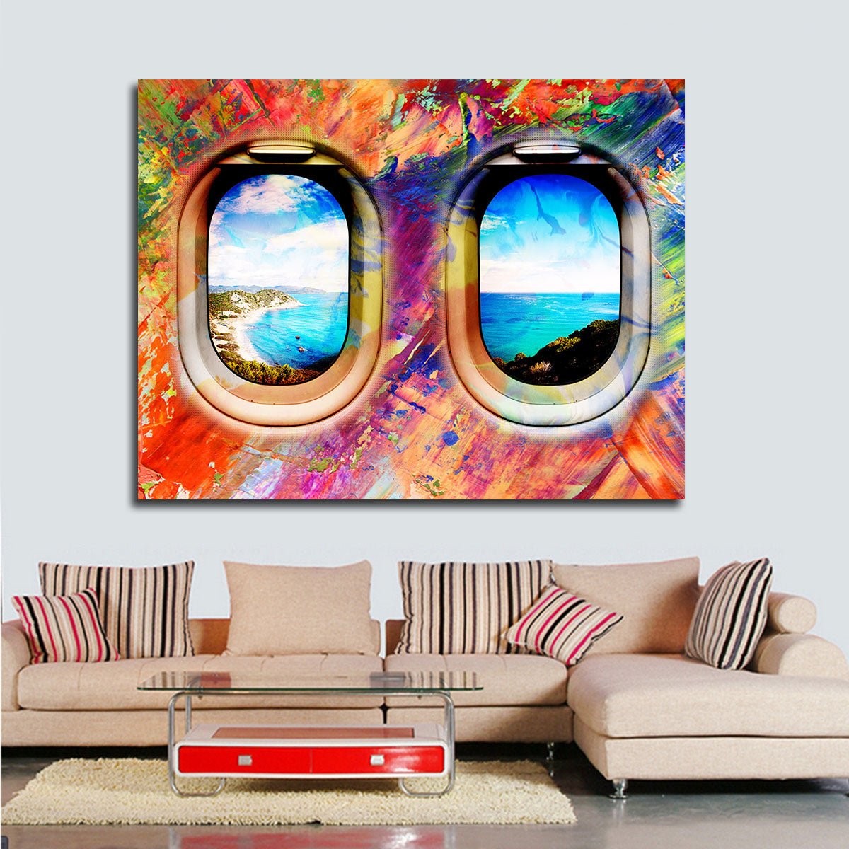 Airplane Window Seat Travel Lovers Framed Canvas Wall Art Abstract Airplane Window Art - Royal Crown Pro