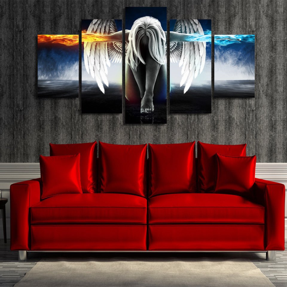 Angel Power Fire And Ice 5-Piece Wall Art Canvas Angel Art - Royal Crown Pro