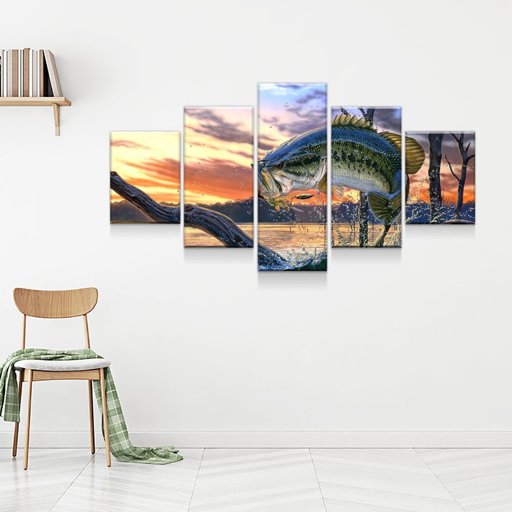 Bass Fishing Dream 5-Piece Wall Art Canvas - Royal Crown Pro