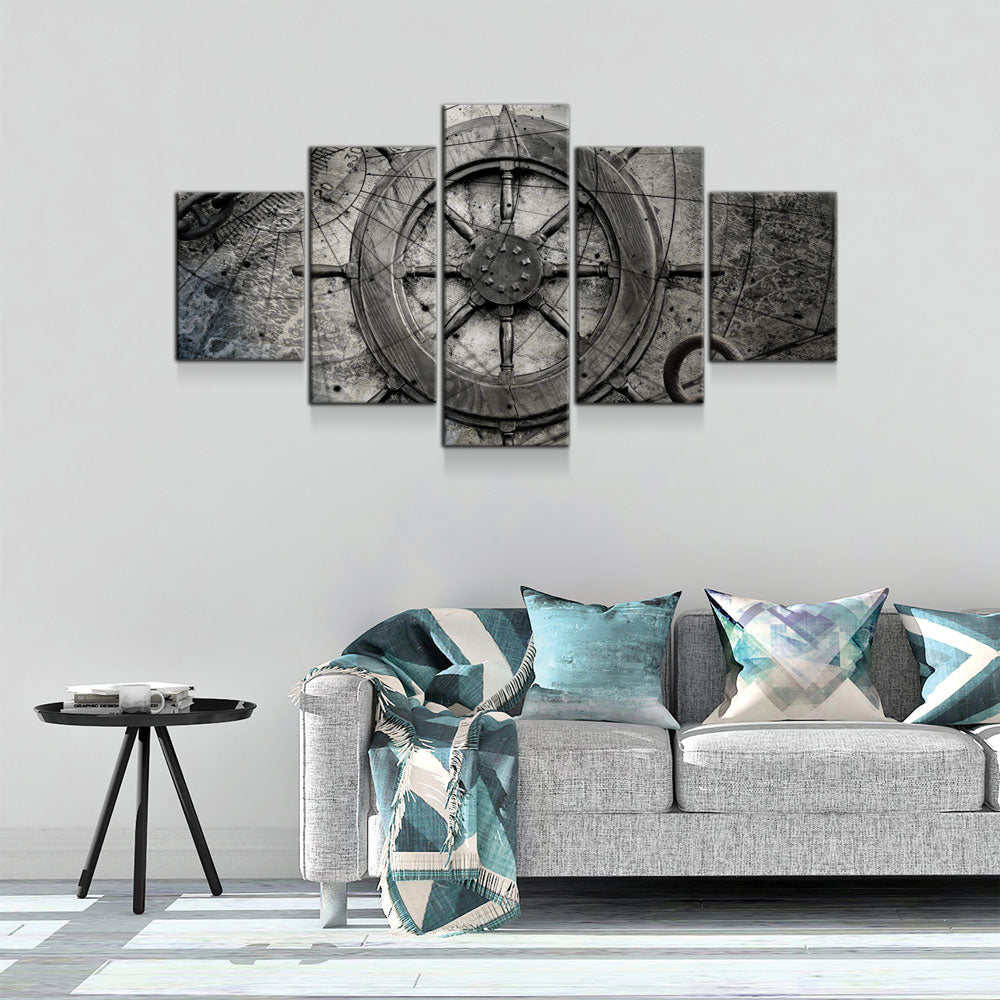 Captain Ships Wheel Canvas Wall Art Nautical Decor 5-PC Set - Royal Crown Pro
